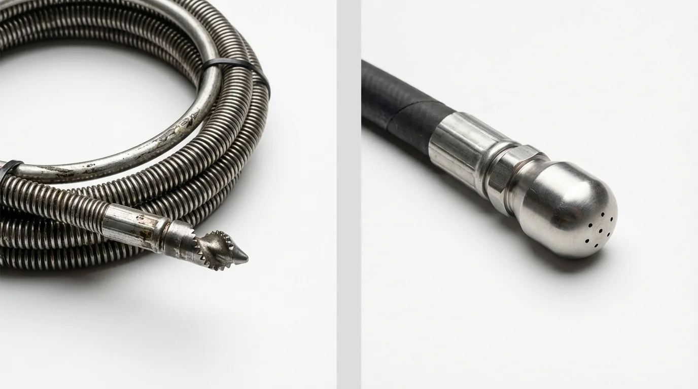 Drain snake cable and hydro jetting nozzle used for drain cleaning in Charles City, IA