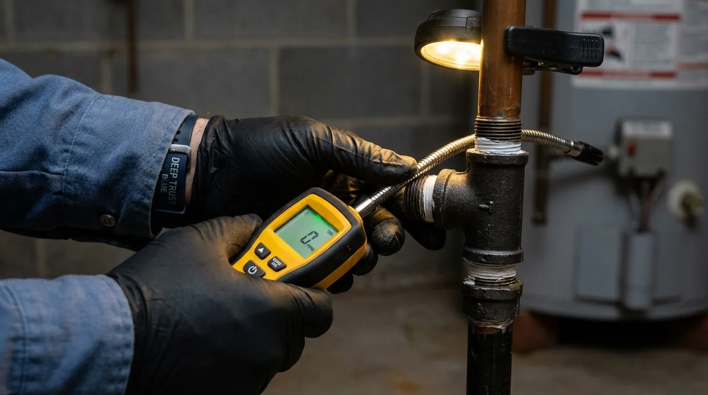Gas leak detection with electronic sniffer by Johns Plumbing LLC in Charles City
