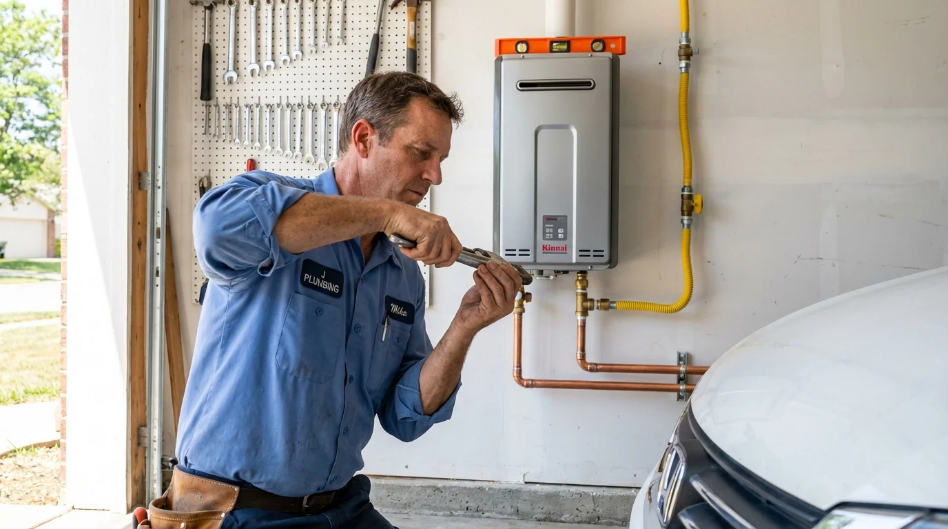 Tankless water heater installation by a Johns Plumbing LLC plumber in Charles City